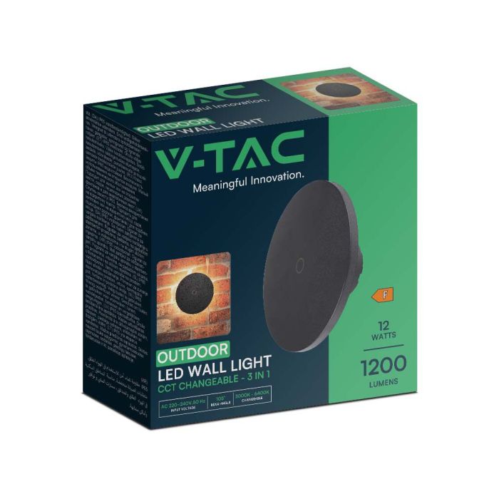 V-TAC LED Aplique redondo - CCT - Cambiable - IP65 Impermeable - Negro - 12W - 1200 Lumens - 3IN1-extra-7.webp