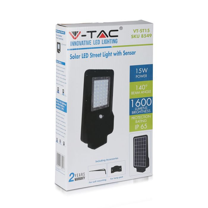V-TAC Farola Solar - IP65 Impermeable - Negra - 15W - 1600 Lumens - 4000K-extra-5.webp
