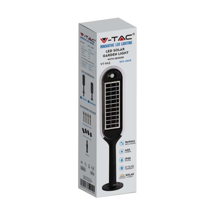 V-TAC Solar Bollard Light - IP65 Impermeable - Blanco + Negro - 5W- 400 Lumens - 4000K-extra-14.webp