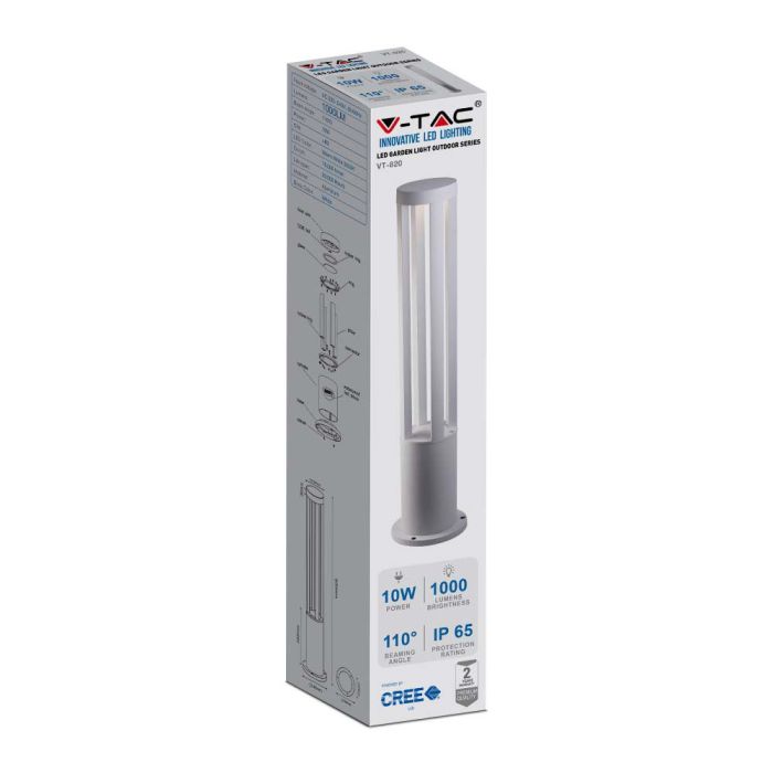 V-TAC LED Lámpara Bolardo Exterior- IP65 Impermeable - Blanco - 10W - 1000 lúmenes - 4000K - 80CM-extra-4.webp