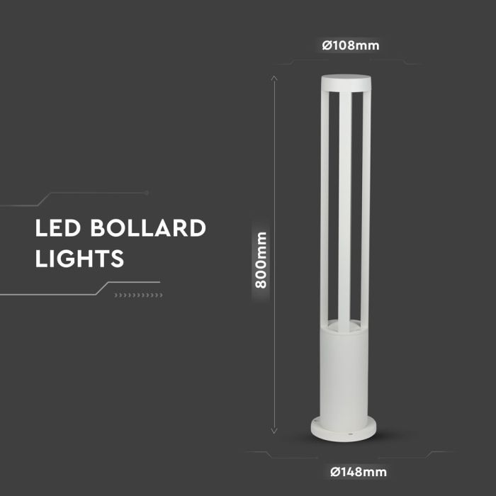 V-TAC LED Bolardo - IP65 Impermeable - Blanco - 10W - 450 Lumens - 6400K - 80CM-extra-6.webp