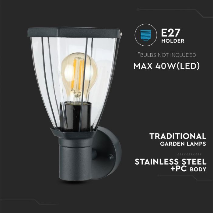 V-TAC Aplique Exterior - Up - Soporte E27 - IP44 - Gris Oscuro-extra-1.webp