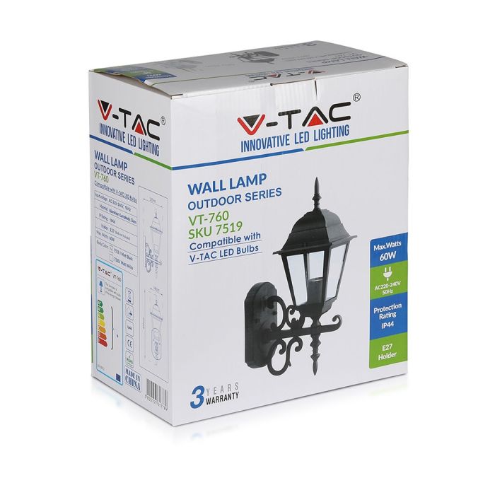 V-TAC Aplique Exterior - Up - Soporte E27 - IP44 - Negro Mate-extra-5.webp