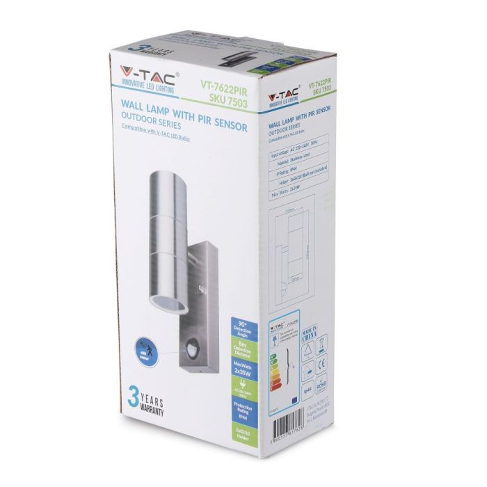 V-TAC Aplique de Pared Exterior - UP - Down - Accesorios de Pared - Soporte GU10 - IP44 - Acero Inoxidable-extra-5.webp