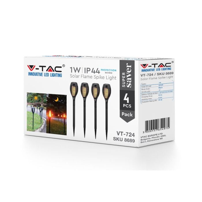 V-TAC Solar Flame Stick Lights - IP44 - Negro - 1W - 2200K - Pack de 8-extra-4.webp