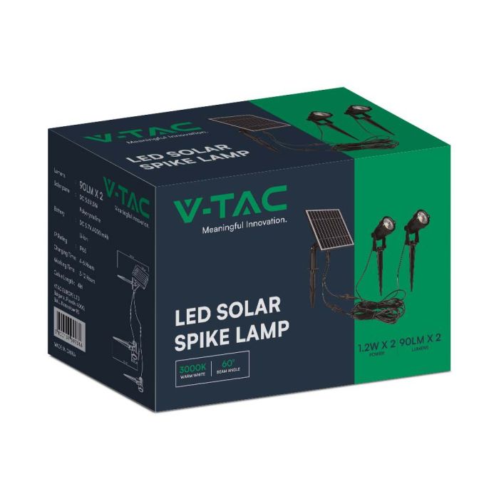 V-TAC Solar Pica de luz - IP65 Impermeable - Negro - 90x2 Lúmenes - 3000K-extra-7.webp