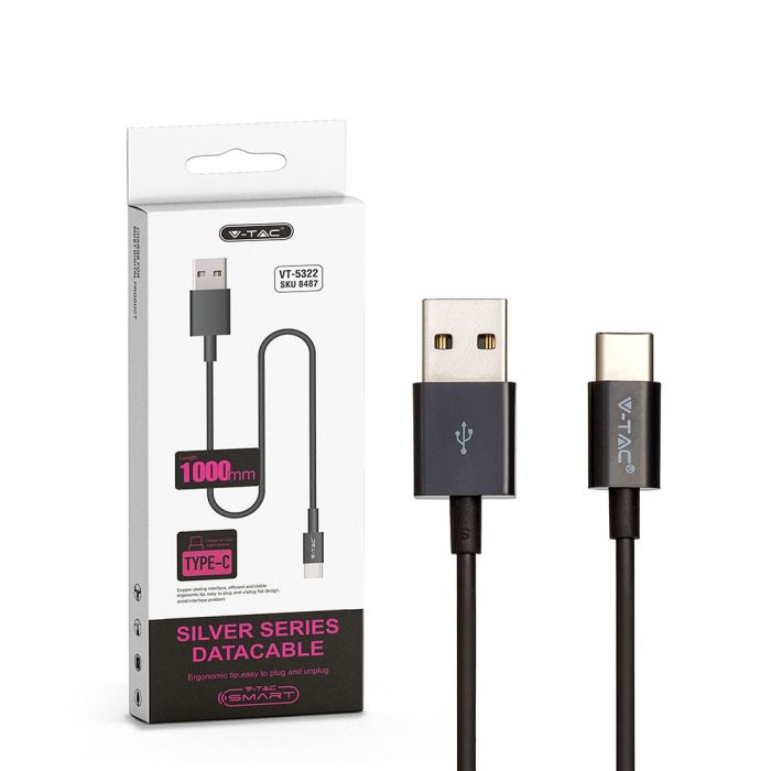 V-TAC Cable USB - Tipo C - Silver Series - Negro - 1M-extra-5.webp