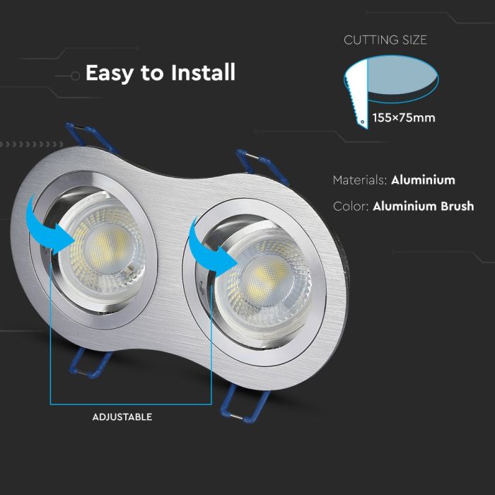 V-TAC LED Aro redondo - Empotrable - GU10 - IP20 - Aluminio Cepillado-extra-4.webp