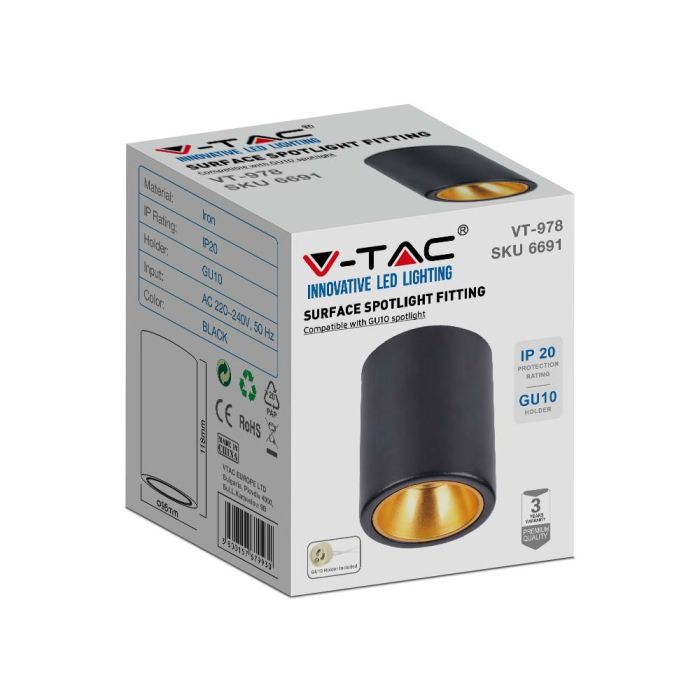 V-TAC LED Aro redondo - Accesorios de superficie - GU10 - IP20 - Negro-extra-5.webp