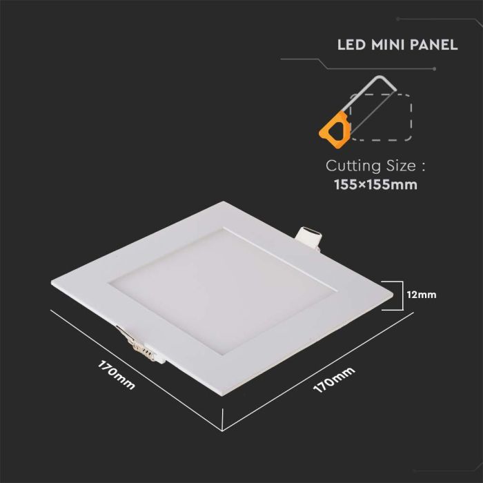 Mini panel LED cuadrado V-TAC - Serie Premium - IP20 - Blanco - 12W - 1160 Lúmenes - 2700K-extra-4.webp