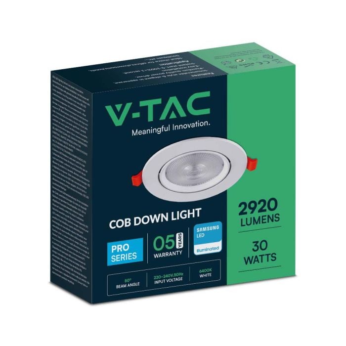 V-TAC LED Foco empotrable Ajustable - Samsung - IP20 - Blanco - 30W - 3040 Lumens - 3000K-extra-9.webp