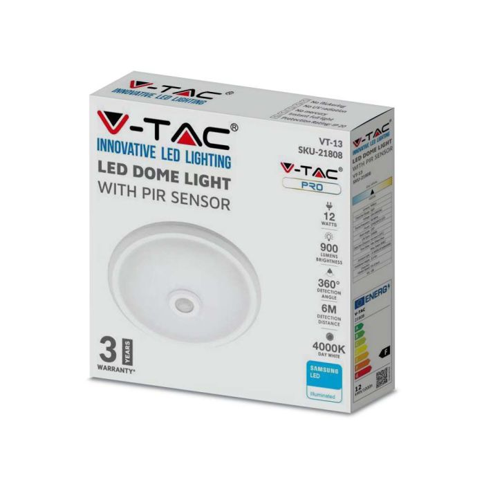 LED Plafón redondo VTAC con sensor - Samsung - Sensor PIR - 290 mm - IP20 - Branco - 12 W - 900 lúmenes - 6400 K-extra-5.webp