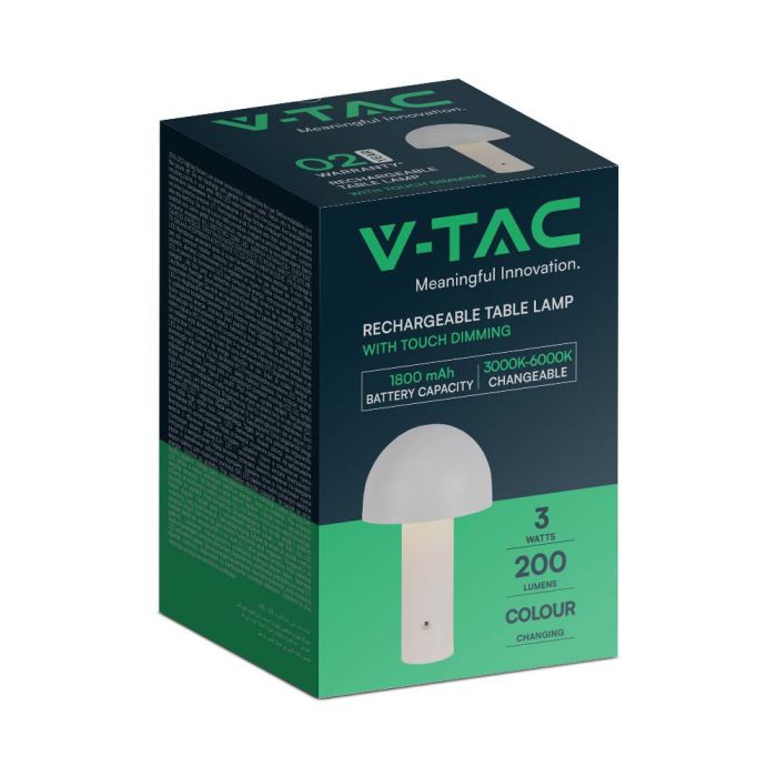 V-TAC Lámpara de Sobremesa Recargable - IP20 - Blanca - 3W - 200 Lumens - 3IN1-extra-7.webp