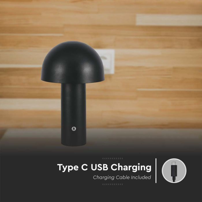 V-TAC Lámpara de Sobremesa Recargable - IP20 - Negra - 3W - 200 Lumens - 3IN1-extra-6.webp