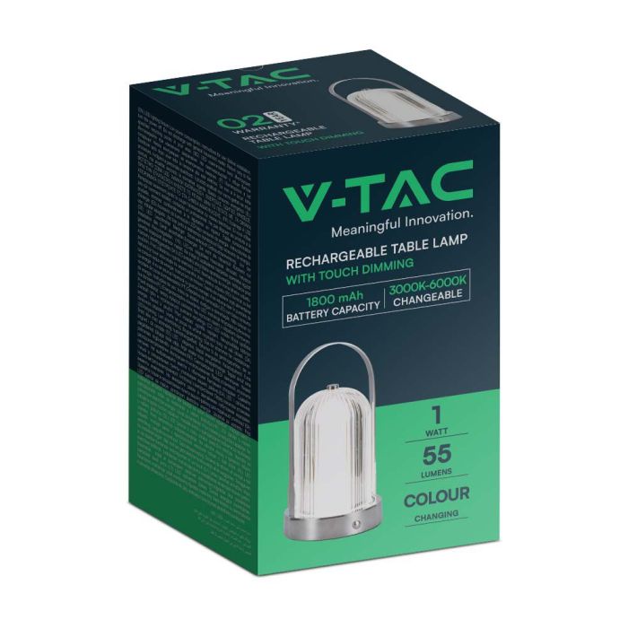 V-TAC Lámpara de Sobremesa Recargable - IP20 - Cromo - 1W - 55 Lumens - 3IN1-extra-7.webp