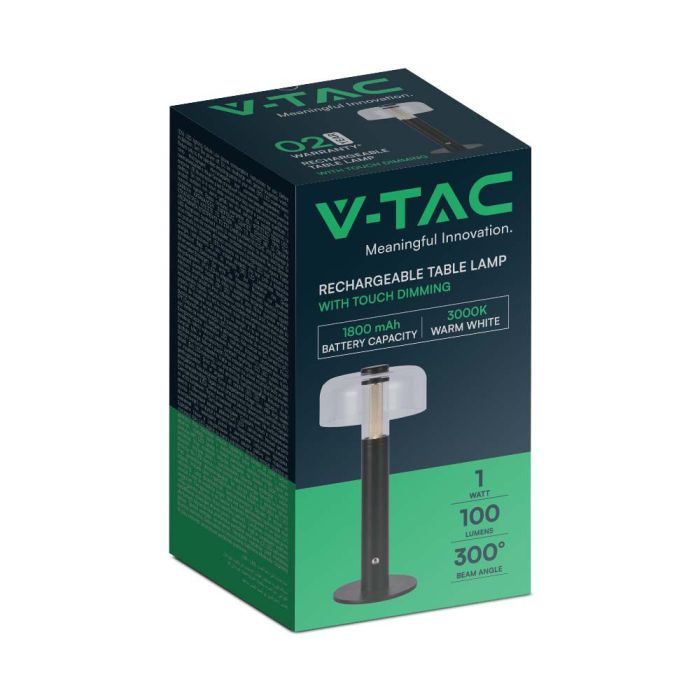 V-TAC Lámpara de Sobremesa Recargable - IP20 - Negra - 1W - 100 Lumens - 3000K-extra-7.webp