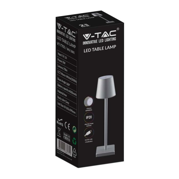 V-TAC Lámpara Recargable de Mesa - Lámparas de Escritorio - IP20 - Gris - 3W - 70 Lumens - 3000K-extra-6.webp