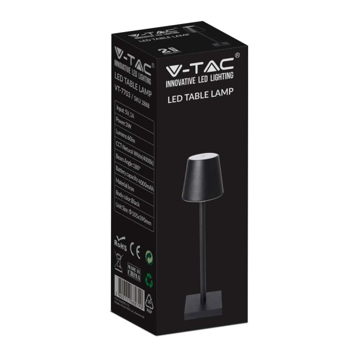 V-TAC Lámpara Recargable de Mesa - Lámparas de Escritorio - IP20 - Negro - 3W - 50 Lumens - 3000K-extra-6.webp
