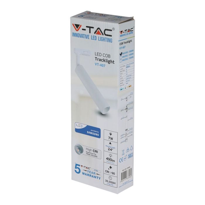 V-TAC LED Slim Foco de carril - Samsung - IP20 - Blanco - 7W- 490 Lumens - 5000K-extra-9.webp