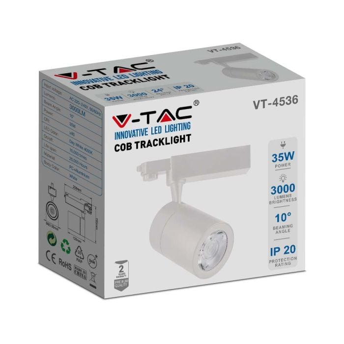 V-TAC LED COB Foco de carril - IP20 - Blanco - 35W- 3000 Lumens - 3000K-extra-10.webp