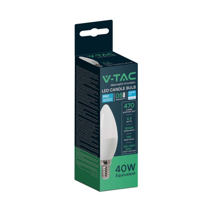 Bombilla LED V-TAC - Samsung - Vela - Soporte E14 - IP20 - Blanca - 4.5W - 470 Lumens - 3000K-extra-7.webp