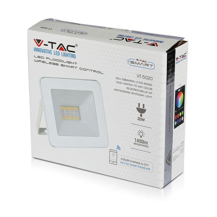 V-TAC Proyector inteligente LED  - IP65 Waterproof - White - 20W - 1400 Lumens - RGB + 3IN1-extra-5.webp