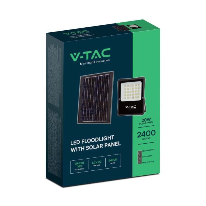 Proyector Solar V-TAC - IP65 Impermeable - Cuerpo Negro - 2400 Lumens - 6400K-extra-8.webp
