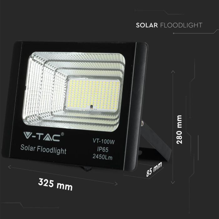 Proyector con panel solar V-TAC - IP65 Impermeable - Negro - 35W - 2450 Lumens - 6000K-extra-4.webp