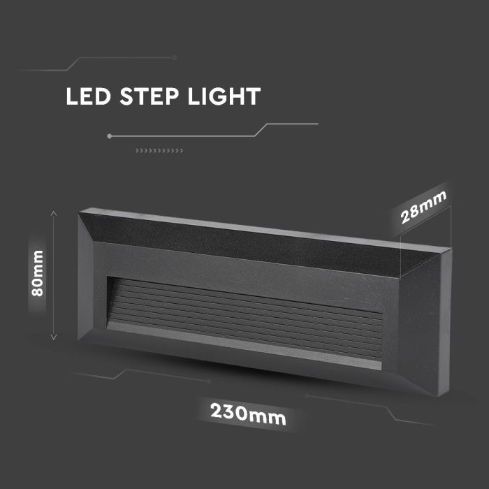 Luz LED para escalones V-TAC - Impermeable IP65 - Negra - 3 vatios - 110 lúmenes - 3000K-extra-2.webp
