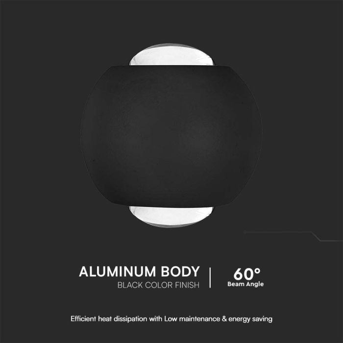 V-TAC LED Up Down Aplique de Pared - IP54 - Negro - 2W - 200 Lumens - 3000K-extra-4.webp