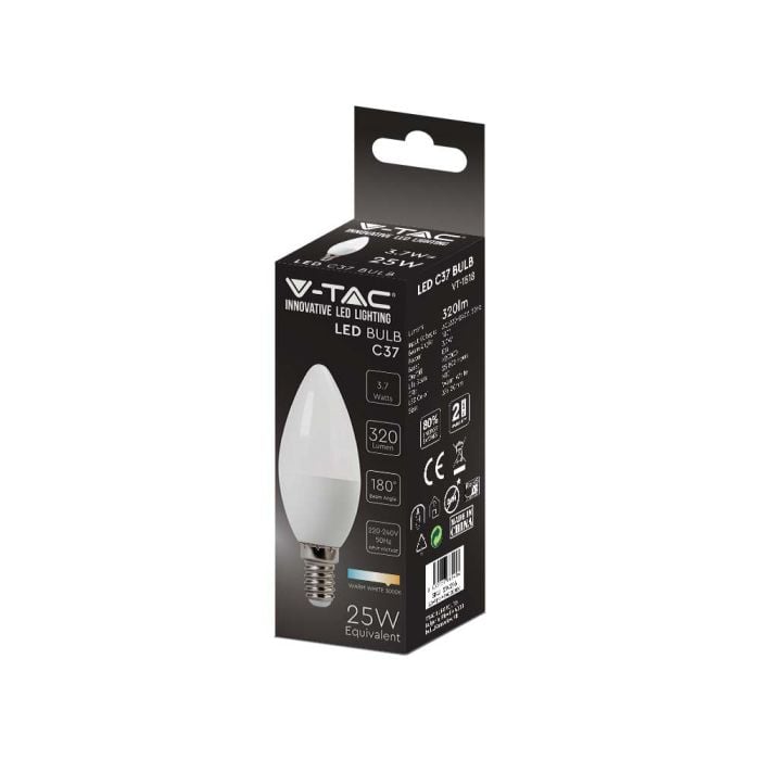 Bombilla LED V-TAC - Vela - Soporte E14 - IP20 - Blanca - 3.7W - 320 Lumens - 3000K-extra-4.webp