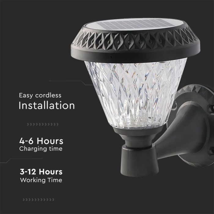 Aplique Solar V-TAC - IP44 - Negro - 0.8W- 75 Lumens - 3IN1-extra-5.webp