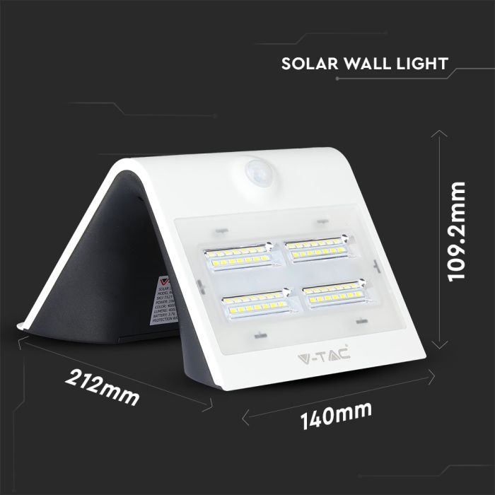 Aplique Solar V-TAC - IP65 Estanco - Blanco - 3W - 400 Lumens - 4000K + 3000K-extra-6.webp