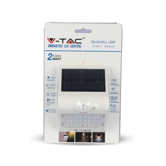 Aplique Solar V-TAC - IP65 Estanco - Blanco - 1.5W - 220 Lumens - 4000K-extra-5.webp