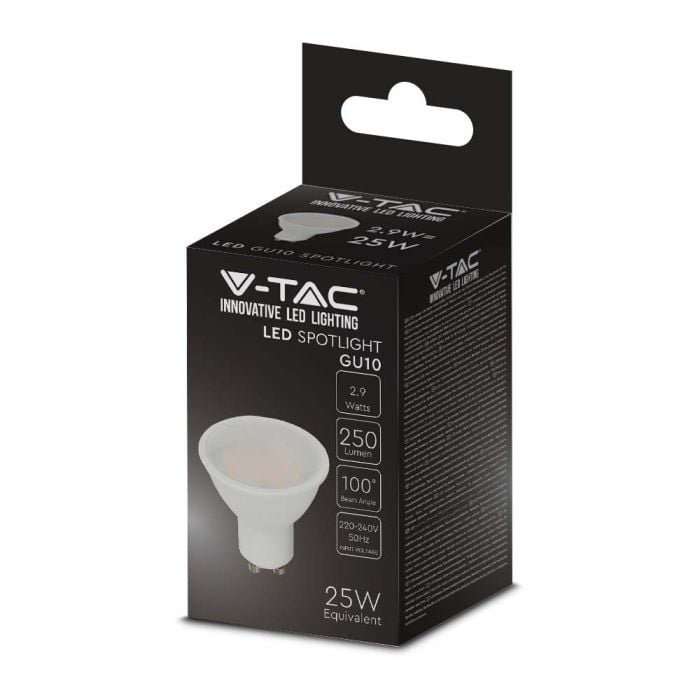 V-TAC LED Dicroica - GU10 - Lente 100° - IP20 - Blanco Lechoso - 2.9W- 250 Lumens - 3000K-extra-6.webp
