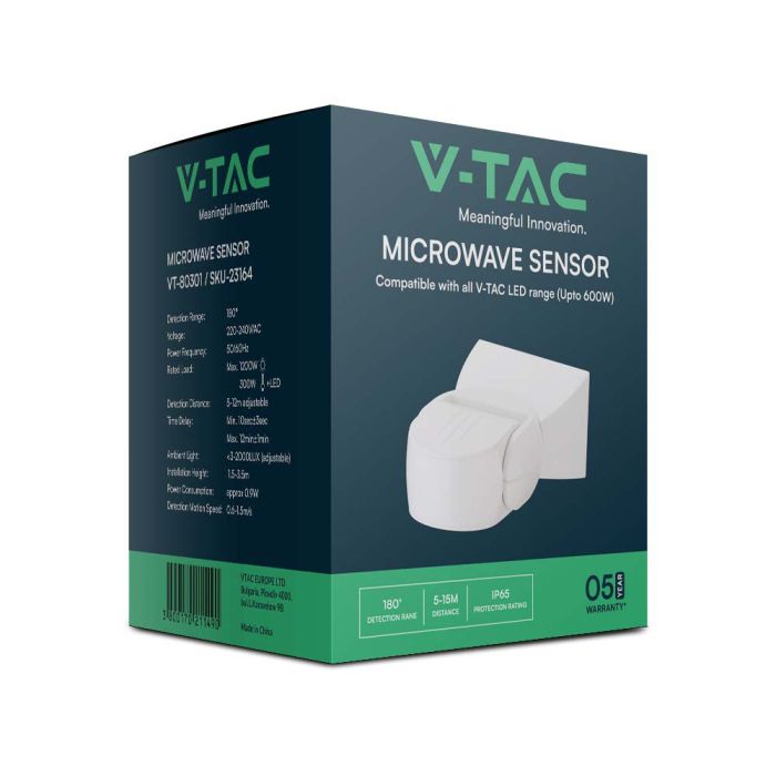 Sensor de movimiento por microondas V-TAC - Impermeable IP65 - Cuerpo blanco-extra-5.webp
