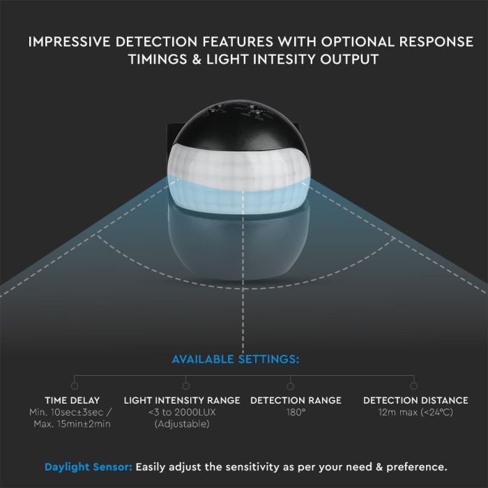 Sensor de movimiento por infrarrojos V-TAC - IP44 - Negro-extra-7.webp
