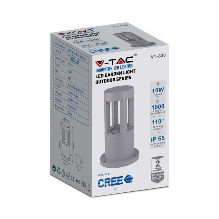 V-TAC Luz de Bolardo Exterior - IP65 Impermeable - Gris - 10W - 1000 Lumens - 6400K - 25CM-extra-7.webp