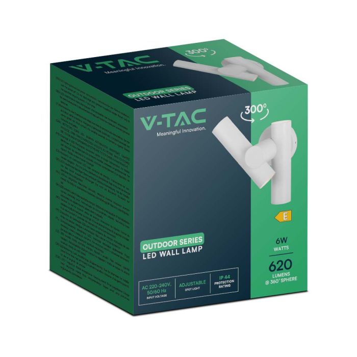 V-TAC LED Aplique Moderno - Foco 2 Vias - IP44 - Cuerpo Blanco - 6W- 620 Lumens - 3000K-extra-9.webp