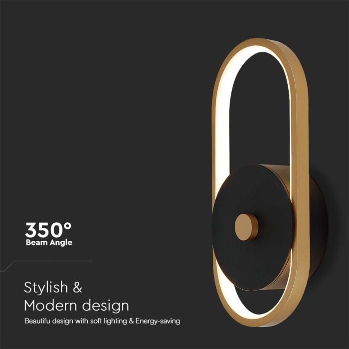 V-TAC LED Aplique Moderno - IP54 - Negro + Cuerpo Latón Antiguo - 15W- 1650 Lumens - 3000K-extra-4.webp