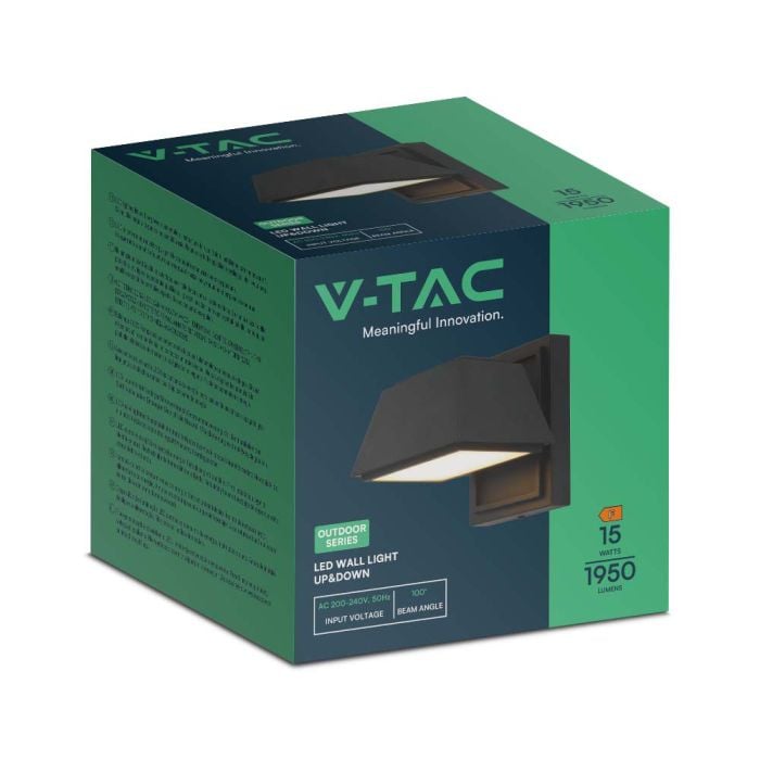 V-TAC LED Aplique Moderno - Arriba Abajo - IP65 Impermeable - Cuerpo Negro - 15W- 1950 Lumens - 4000K-extra-7.webp