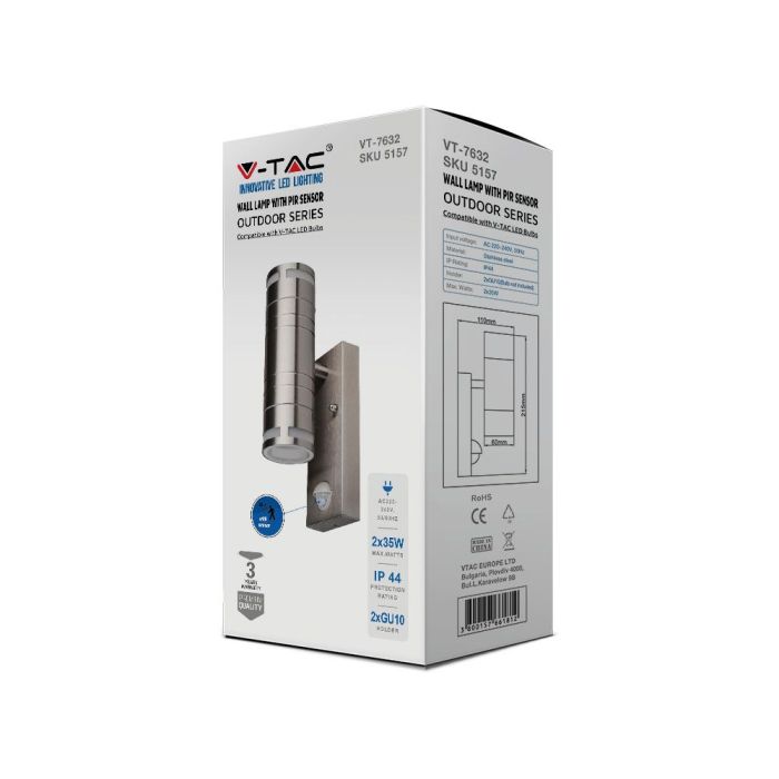 V-TAC Lámpara de Pared Exterior - UP - Down - Accesorios de Pared - Soporte GU10 - IP44 - Acero Inoxidable-extra-7.webp