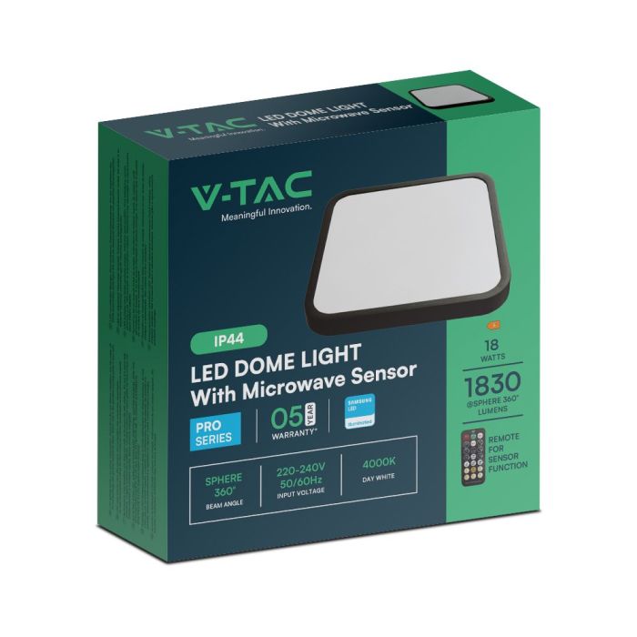 V-TAC LED Plafón cuadrado - Samsung - Sensor - IP44 - Negro - 18W- 1830 Lumens - 4000K - 295MM-extra-9.webp