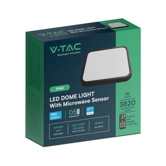 V-TAC LED Plafón cuadrado - Samsung - Sensor - IP44 - Negro - 36W- 3820 Lumens - 4000K - 420MM-extra-9.webp