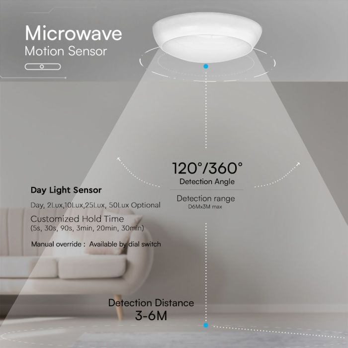 Luz LED de Cúpula Redonda - Sensor de Mamparo - Samsung - 130lm/w - IP65 Impermeable - 20W - 2600 Lumens - 3IN1-extra-9.webp