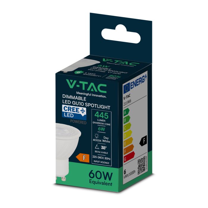 V-TAC LED Dicroica - GU10 - Lente 38° - IP20 - Blanco - 6W - 445 Lumens - 4000K-extra-5.webp