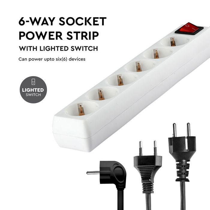 V-TAC Adaptadores y Tomas - 6 Vías - Interruptor Extensión Toma - IP20 - Blanco - 1.5m Cable-extra-4.webp