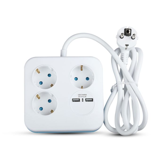 Adaptadores y tomas V-TAC - 3 vías - Toma de extensión USB cuadrada - IP20 - Blanco - Cable de 1,4 m-extra-2.webp