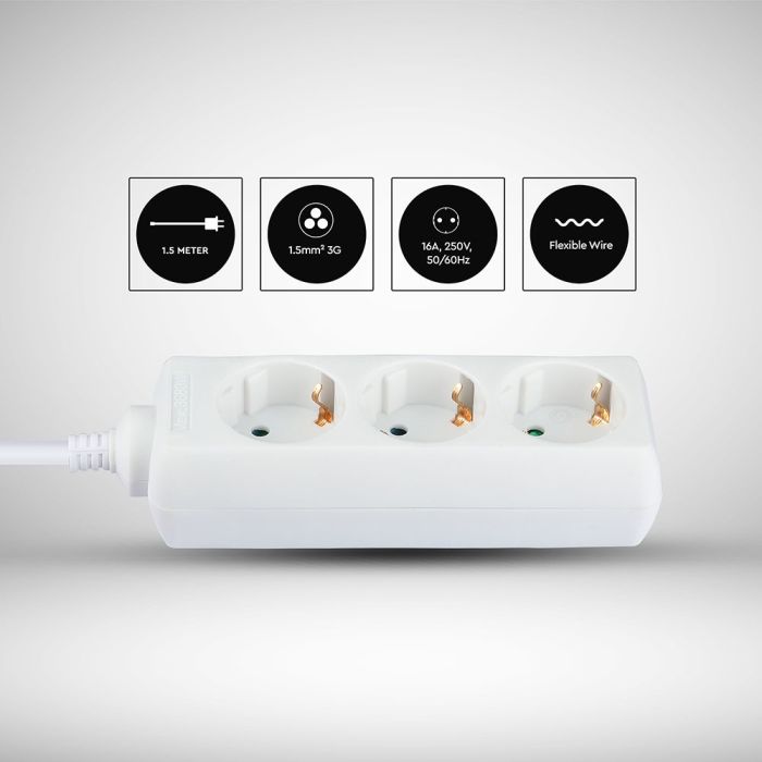 Adaptadores y tomas V-TAC - 3 vías - Alargadera - IP20 - Blanco - Cable de 1,5 m-extra-5.webp