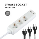 Adaptadores y tomas V-TAC - 3 vías - Toma de extensión USB - IP20 - Blanco - Cable de 5 m-extra-1.webp